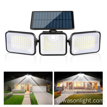 2023 Điều khiển từ xa mới 3 Đầu cảm biến chuyển động mặt trời 1000 lumens 180 LED Đèn bảo mật 270 Đèn tường rộng góc rộng